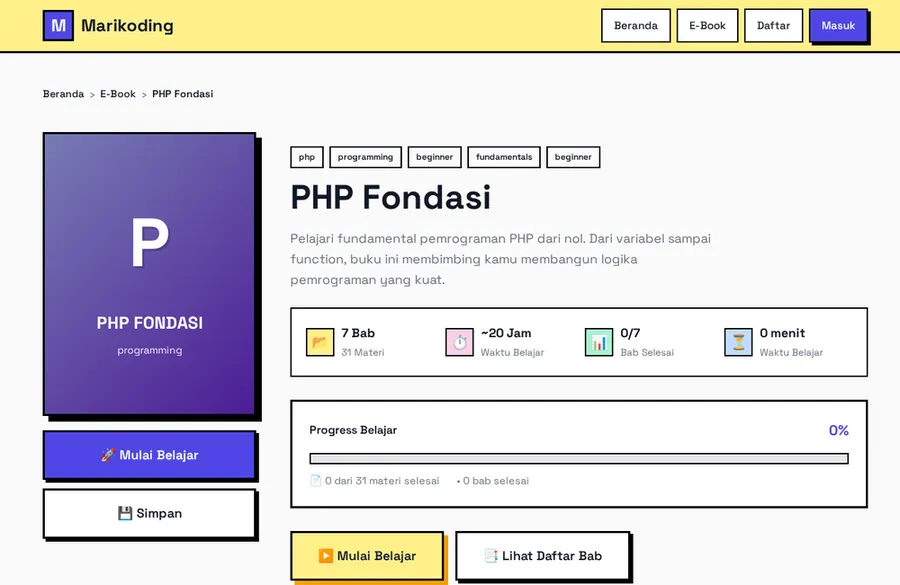Detail e-book PHP Fondasi